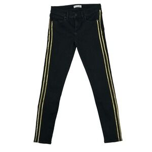 LOFT Modern Skinny Jeans Womens 25 Fits 27 Black Gold Side Stripe